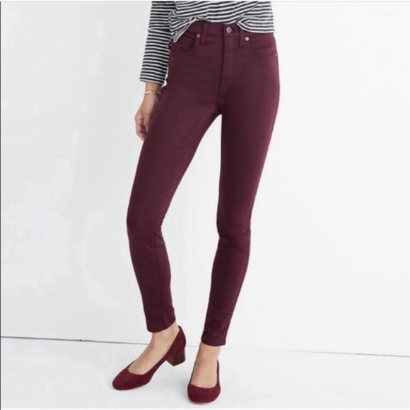 Madewell Mid Rise Burgundy Skinny Jeans - Picture 1 of 14
